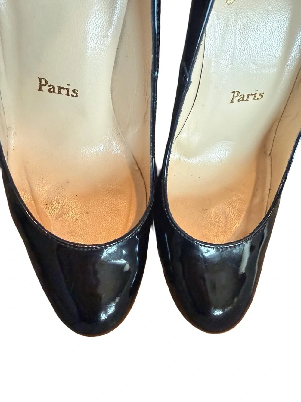 Christian Louboutin Black Patent Leather Round Toe Wedge Pumps Size 6 Women's